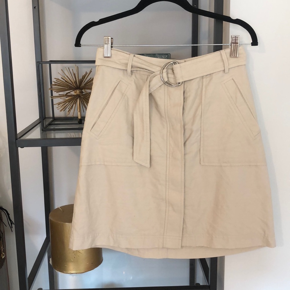 Buckle linen cotton cargo skirt